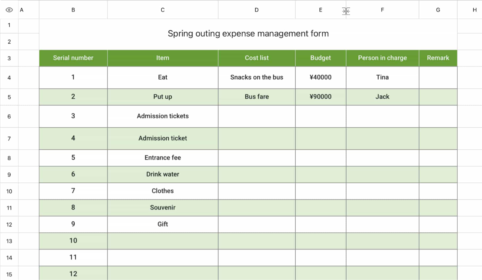Spring Outing Expense Management Form